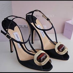 JIMMY CHOO BLUE SATIN with BROWN STONE LAKE